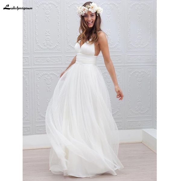 

2021 new boho backless beach spaghetti straps floor length camo wedding bridal gowns formal es oucf, White