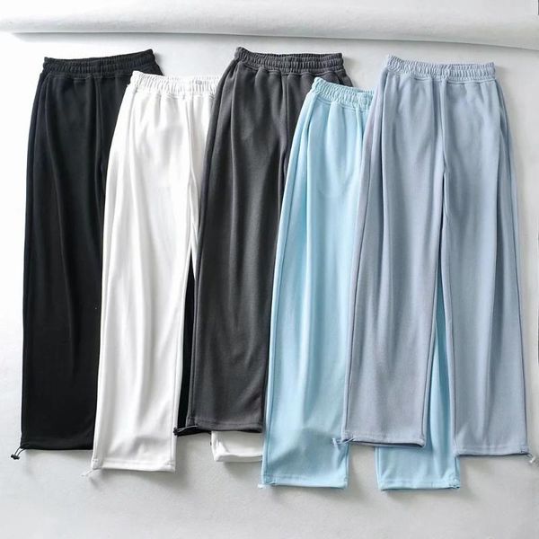 

women's pants & capris trendy spring 2021 style elastic waist solid color loose casual straight sports trousers full length cotton, Black;white