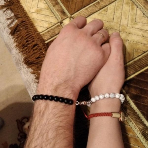 

bangle 2021 fashion 2pcs/set natural stone beads yoga bracelet for lovers distance magnet couple bracelets friendship jewelry, Black