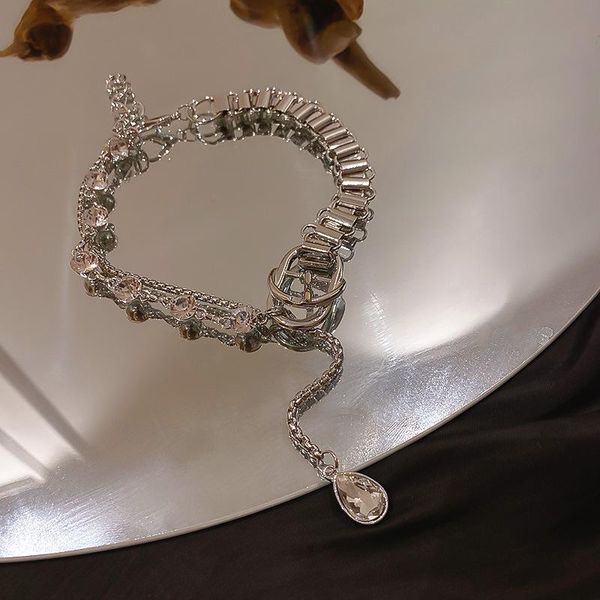 

european and american fashion female jewelry chain splicing rhinestones necklace temperament women's clavicle chain accessories, Golden;silver