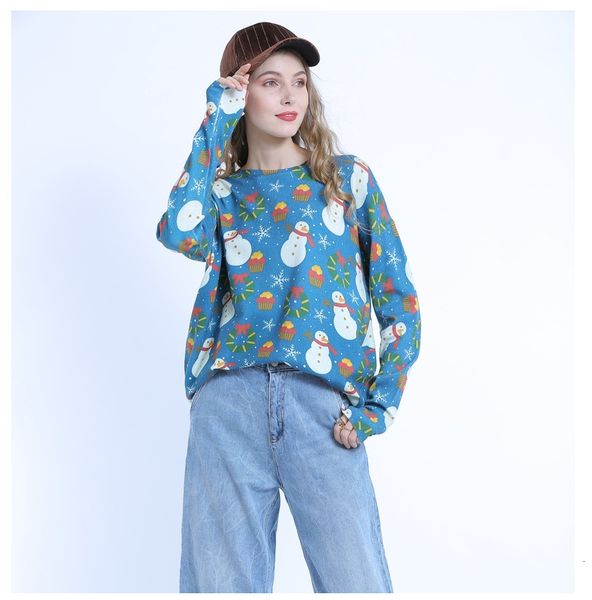 

autumn snowman printing woman's sleeve sweater mesh mujer ta6349 wgly, White;black