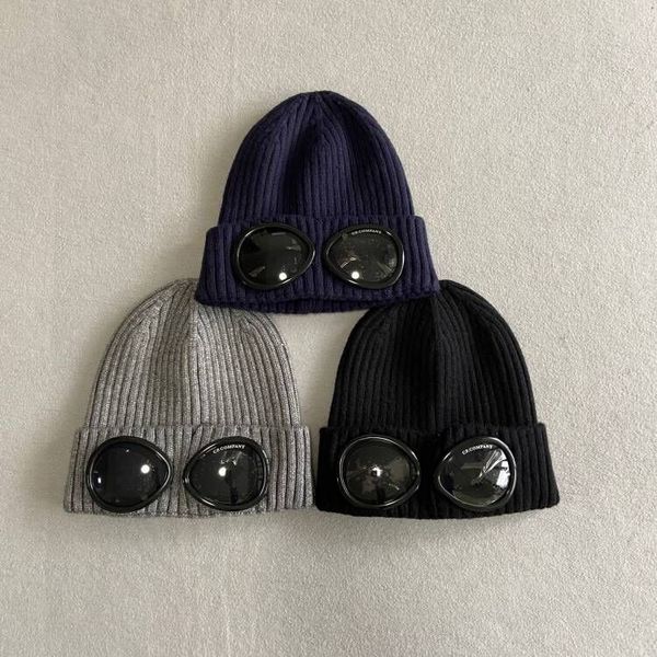 

two removable lens men hats outdoor windproof skull caps autumn winter knitted warm casual fale goggle beanies quality, Black;green