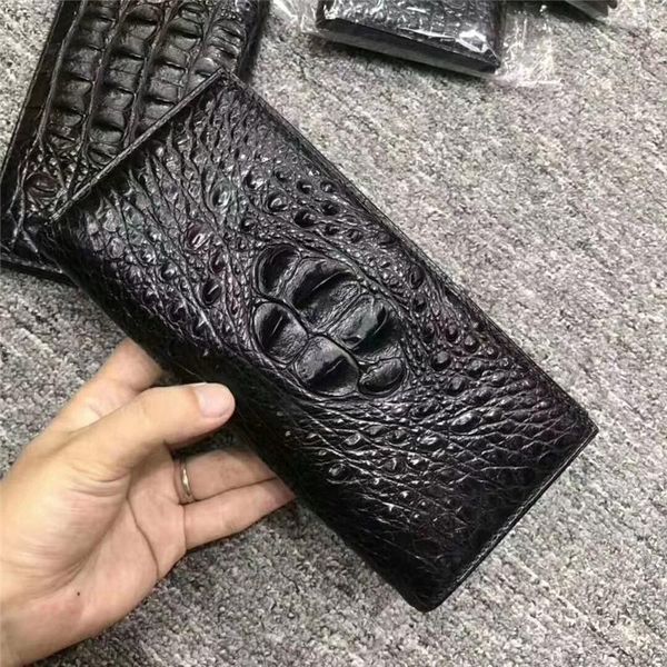 

wallets authentic crocodile skin men's long bifold wallet large card holders genuine exotic alligator leather male small clutch purse, Red;black