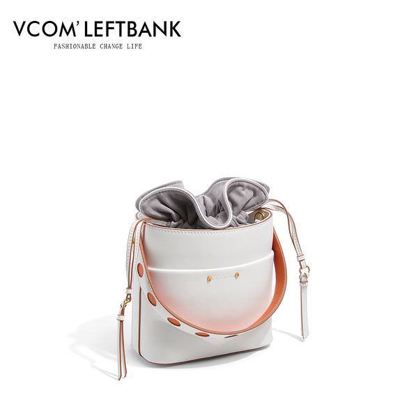 

huakai left bank 2021 summer new fashion color contrast leisure commuting one shoulder cross carry cow leather bucket women's bag