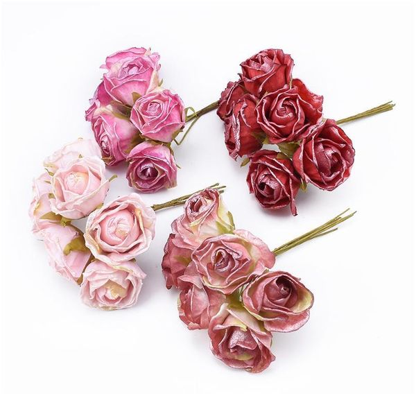 

6pcs artificial flowers decorative flowers wreaths silk tea roses bouquet vases for home decor wedding scrapbook diy g jllezm