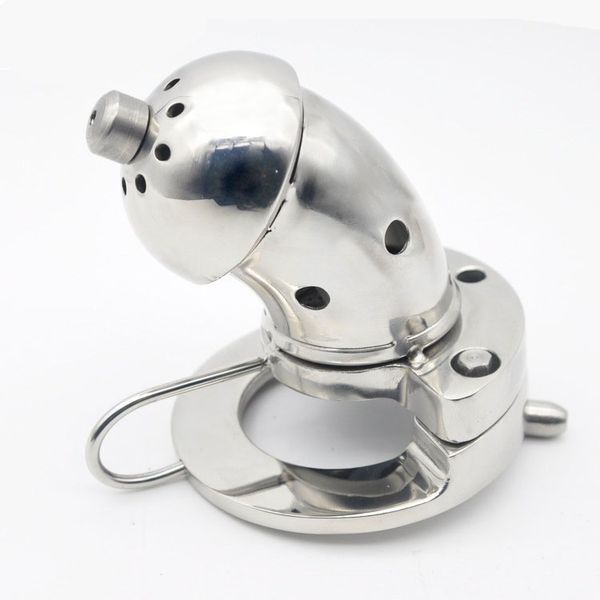 Dispositivi di castità maschile Gabbia per pene con anello di bloccaggio in acciaio inossidabile con tubo per cateteri