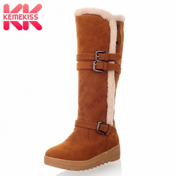 

kemekiss size 36 43 ladies flats boots mid c round toe buckle plush fur winter warm knee boots korean fashion womens shoes p9ob#, Black
