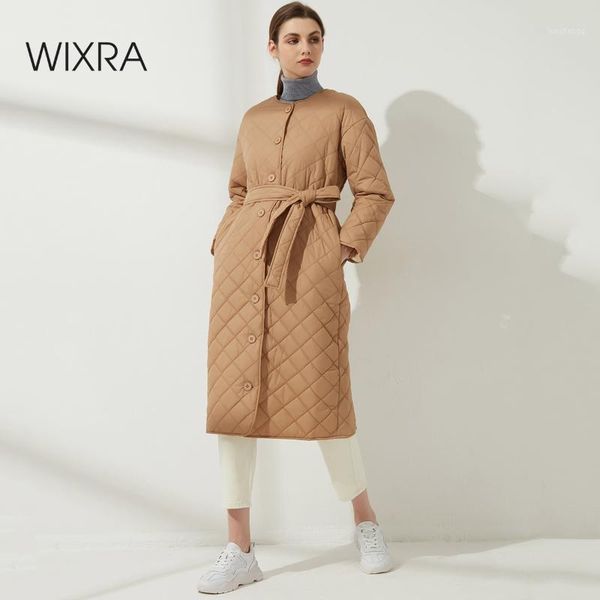 

women's down & parkas wixra women cotton coats sashes parka streetwear loose singled breasted jacket mid long ladies autumn winter, Black