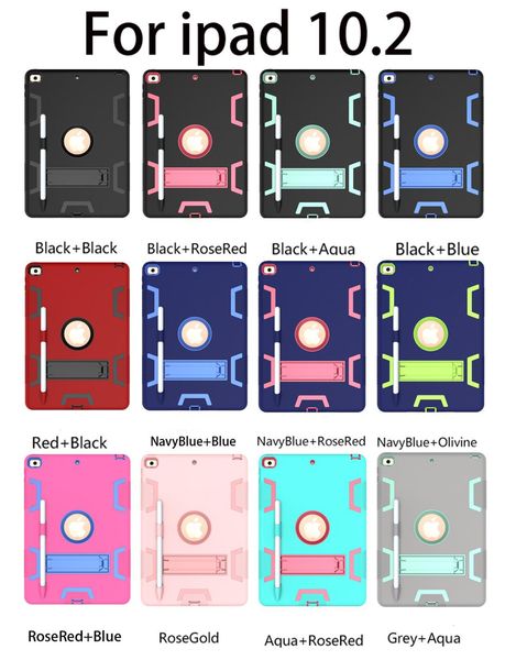 

for ipad 7th generation 10.2 (2019) kickstand slim heavy duty shockproof rugged protective tablet case with pencil holder for apple ipad