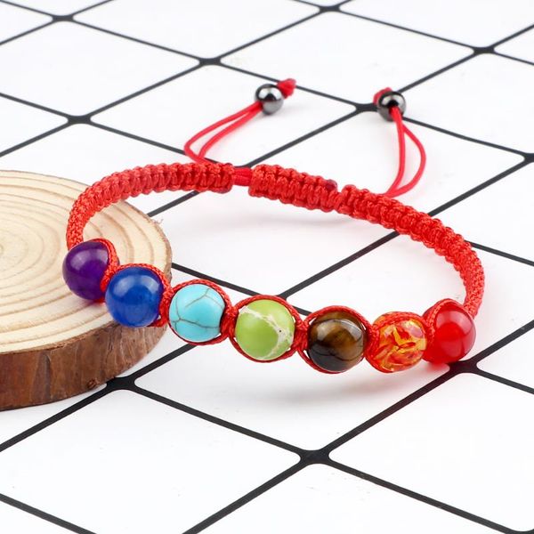 

beaded, strands 7 chakra bracelet natural stone beads bangles for women men gift yoga reiki handmade string rope adjustable player charm jew, Black
