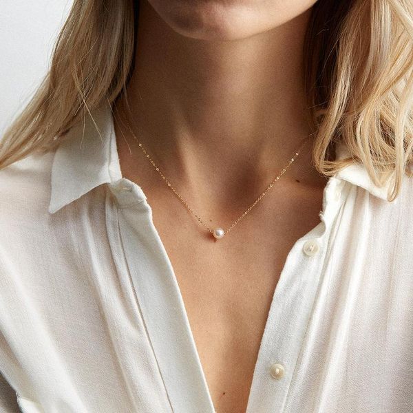 

pendant necklaces minar simple imitation pearls chokers small linked circle chain necklace for women ladies jeweller party gifts, Silver