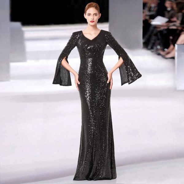 

casual dresses black womens v-neck evening cheongsam wedding party dress elegant maxi qipao long gown retro vestido xs-xxxl, Black;gray