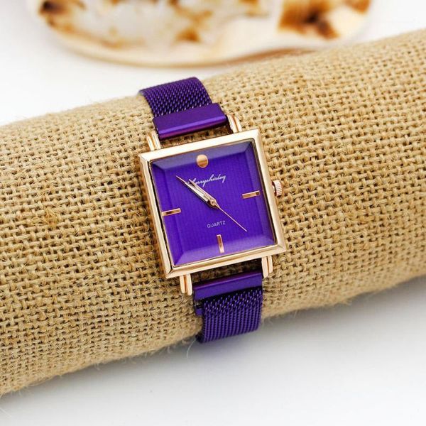 

female jewelry magnetic mesh belt watches square quartz bracelet watch ladies starry sky clock luxury women dress wristwatches, Slivery;brown