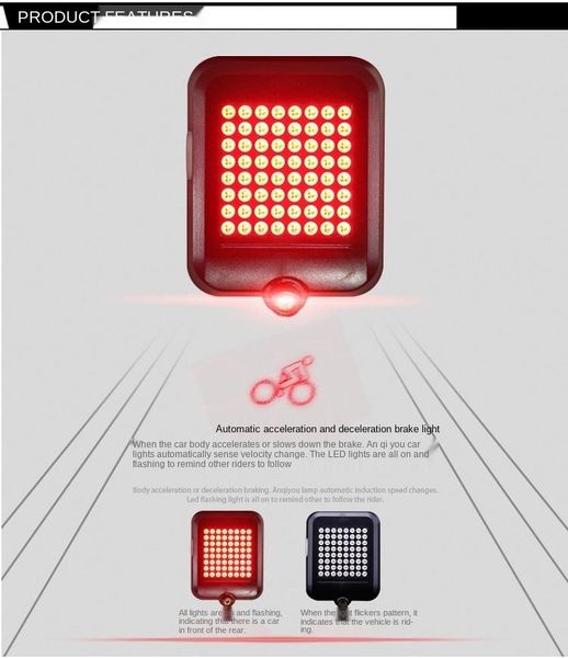 

bike lights bicycle lights, tail smart steering, brakes, usb charging cycling equipment, warning safety