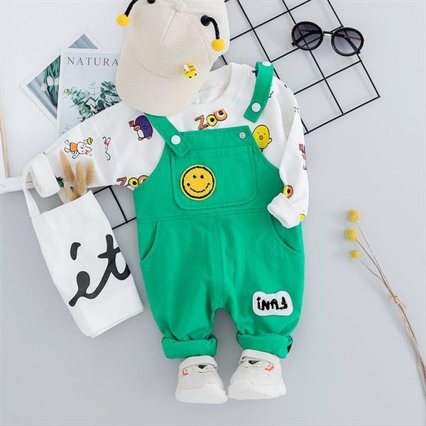 

toddler infant clothing sets autumn baby boys cartoon t shirt bib pants kids sportswear children clothes outfit, White