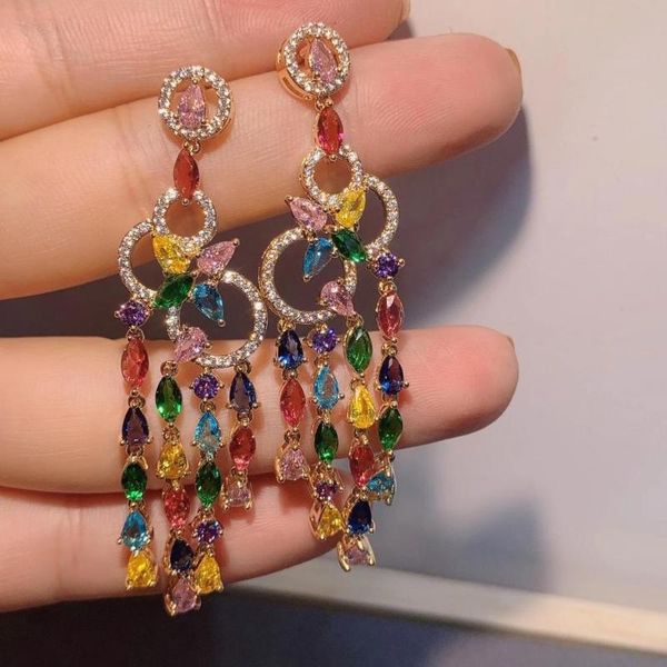 

dangle & chandelier luxury water drop leaf earrings for women wedding cubic zirconia cz dubai bridal earring jewelry accessories e7806, Silver