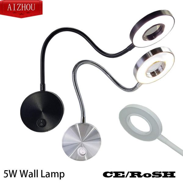 

led-hoses-wall-light 5w 360Â° flexible bedroom with switch in leds selfie ring light indoor wall lapms for makeup bedside reading