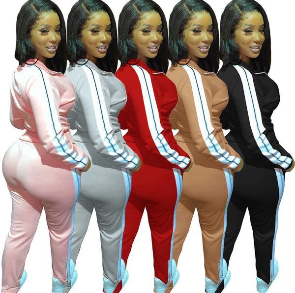 

women tracksuits two pieces set designer outfits zipper jacket solid color splicing ribbon stitching leggings ladies sportswear, Gray