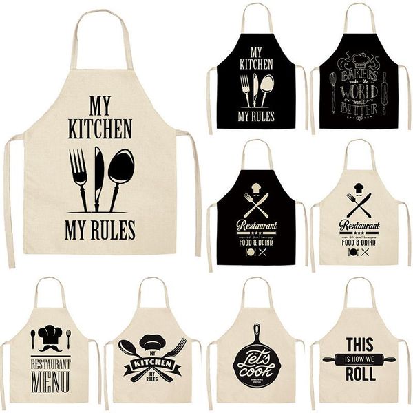 

aprons 1pcs letter alphabet kitchen for women cotton linen bibs household cleaning pinafore home cooking apron 55x68cm
