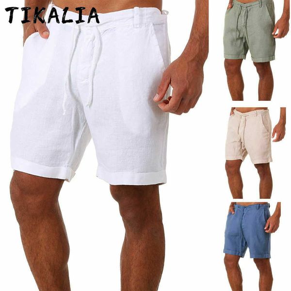 

men summer shorts cotton beach mens fashion breathable thin lightweight drawstring short pants solid color cool 210714, White;black