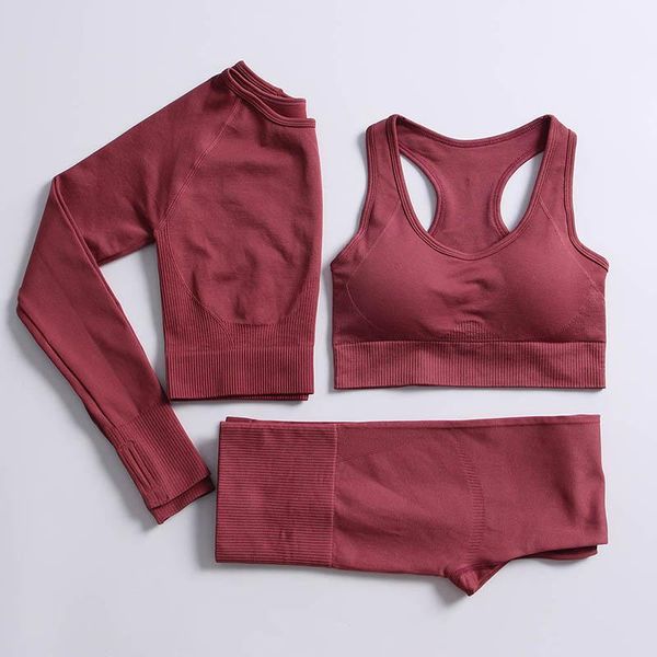 

yoga outfits 3pcs seamless set gym fitness clothing women suit sportswear workout leggings sport clothes training, White;red