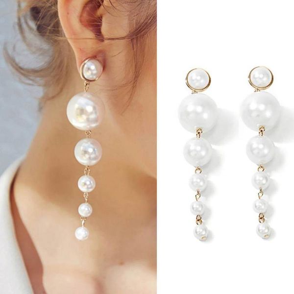 

dangle & chandelier trendy elegant created big simulated pearl long earrings pearls string statement drop for women wedding gift 1pc, Silver