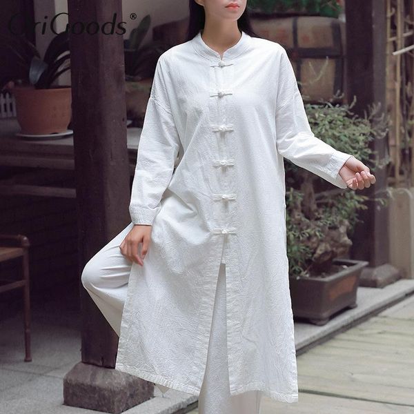 

women's blouses & shirts origoods chinese style long shirt women vintage blouse solid white sleeve original novelty c122