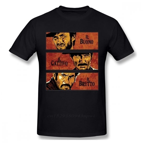 Qualidade de algodão puro O bom Bad e feio gráfico camiseta para Macho Il Buono Brutto Cativo Tee Swag original Tshirt 210706