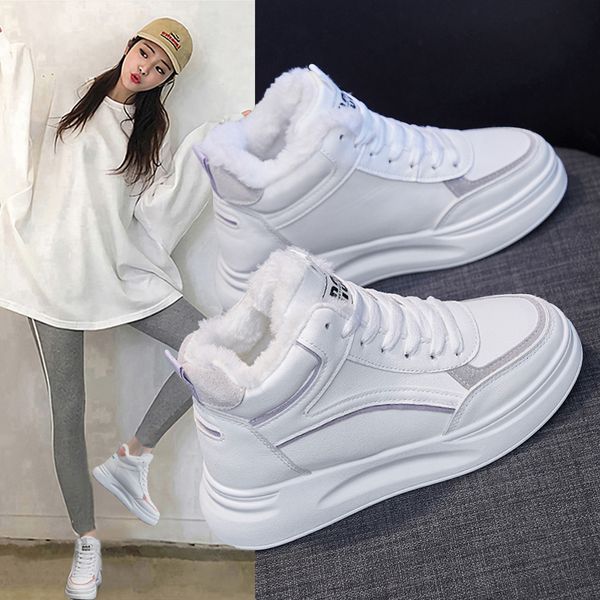 

2020- autumn and winter warm womens shoes white height-increasing shoes sports shoes running casual high-top