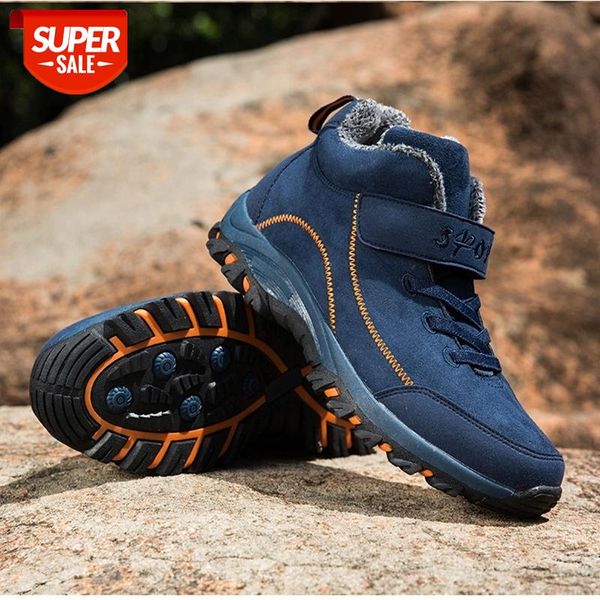 

waterproof winter men boots with fur warm snow boots male solid color hook & loop ankle shoes round toe casual footwear #6d8h