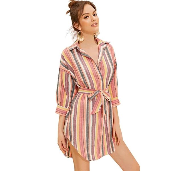 

casual dresses 2021 real women dress vadim vestido de festa maxi longo plus size office fashion striped design with belt, Black;gray