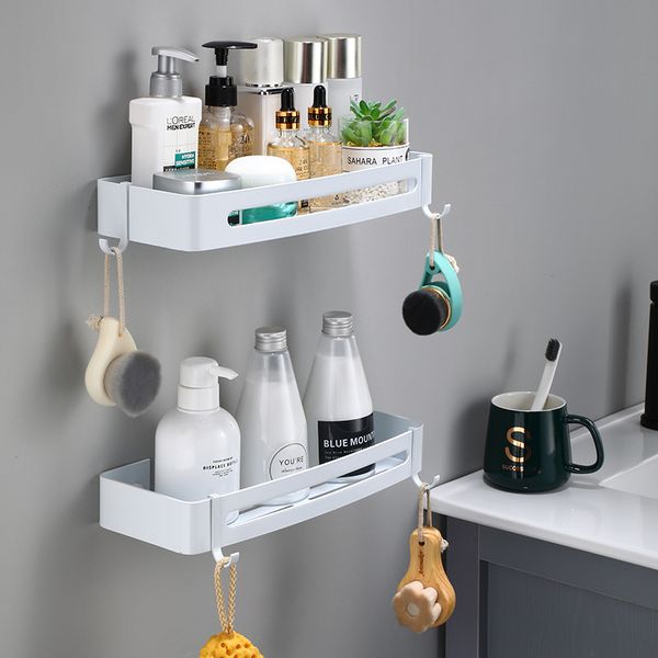 

2021 new bath shower white bathroom corner shelf wall mounted black aluminum kitchen storage holder nme4