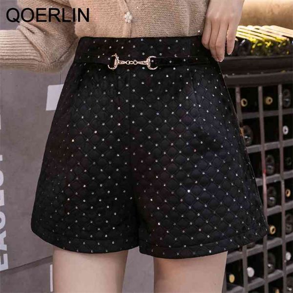 

high waist shorts women plus size sequin wide leg booty short trouser fall spring zipper 210601, White;black