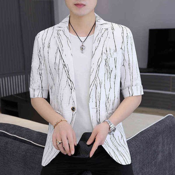 

luxury men's suits blazers 2021 young men handsome casual half sleeve coat korean slim fit single suit men's wear, White;black