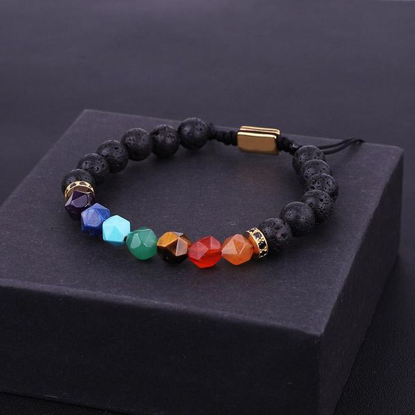 

tennis arrival natural stone 7 chakra power lava rock beads braided bracelet for women men, Golden;silver