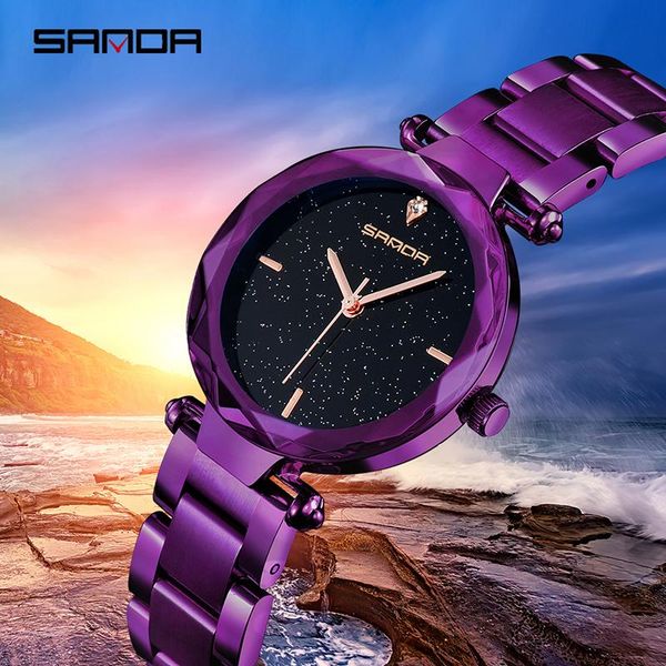 

wristwatches sanda fashion elegant star sky pattern dial women quartz wristwatch durable steel strap life waterproof relogio feminino p243, Slivery;brown