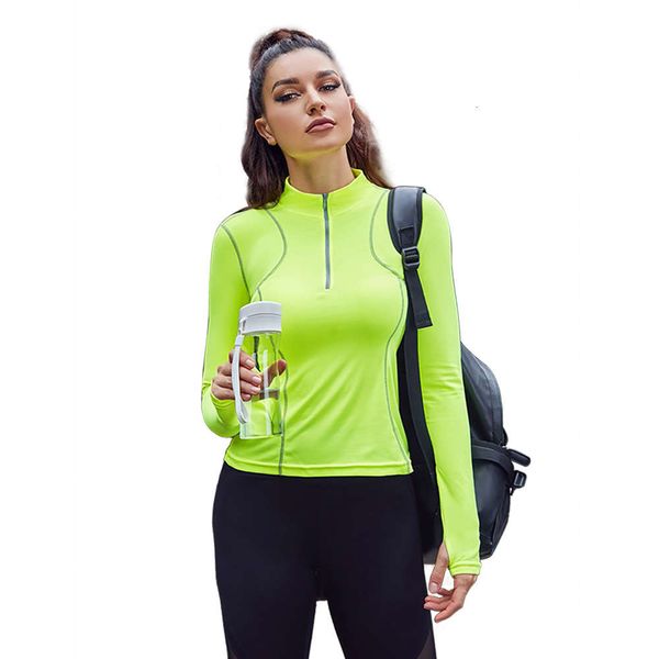 

autumn and winter 2021 new slim fit solid color long sleeve running training yoga suit sports coat female, Gray