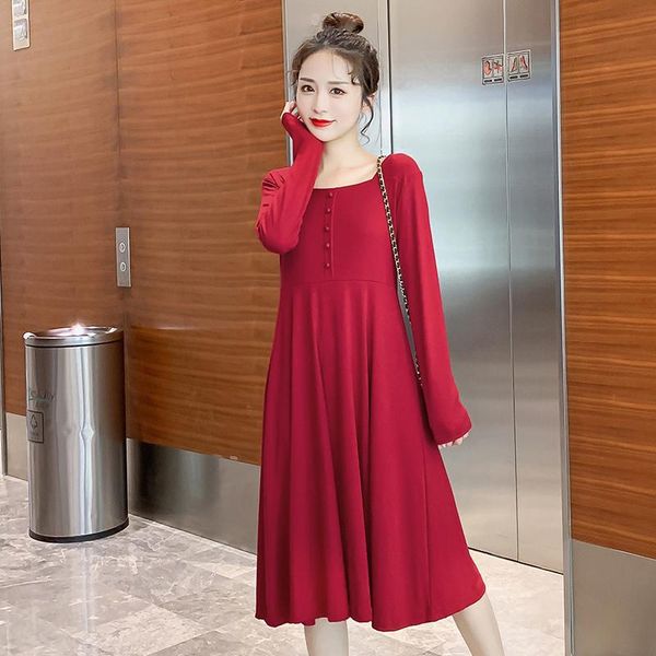 

maternity dresses 8021# autumn korean fashion dress long sleeve slim elegant clothes for pregnant women stretch loose pregnancy, White