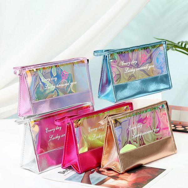 

cosmetic bags & cases letter print laser solid color waterproof makeup bag for women toiletry zipper pouch beauty case travel organizer