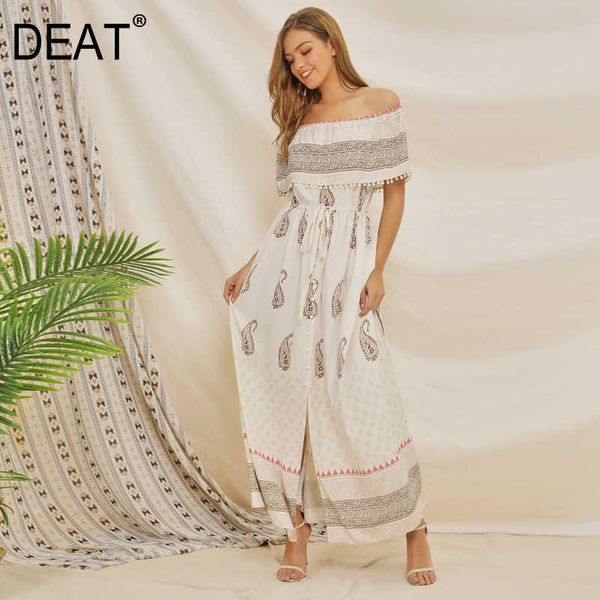 

[deat] summer fashion slash neck high waist ankle-length sleeveless printing loose bohemian dress women 13c656 210527, Black;gray