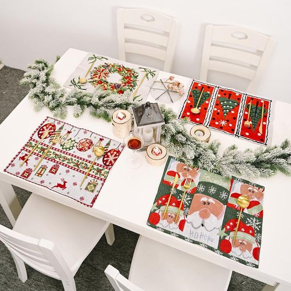 

mats & pads christmas placemat pattern cotton linen pad dining table bowl cup mat kitchen 42x32cm home decor