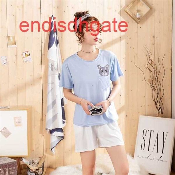 

factorymfimwomen's summer 2019 round pocket cat neck print large pajamas suit, Black;white