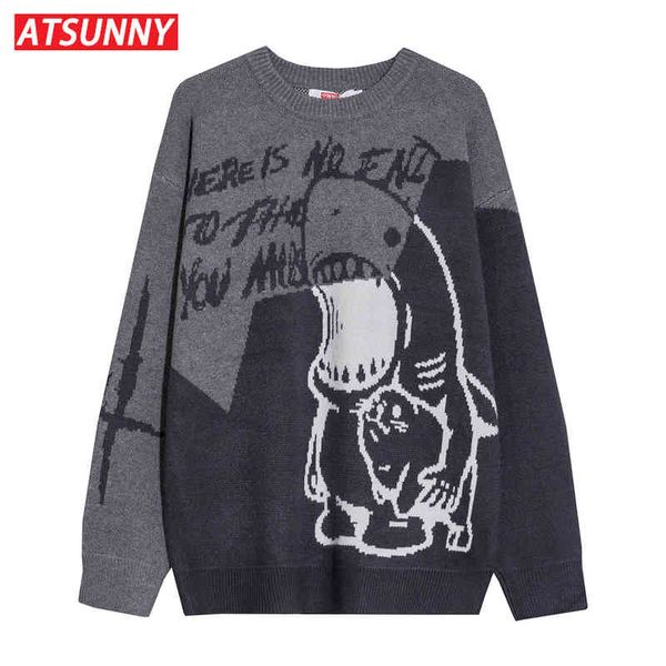 

atsunny cartoon harajuku sweater shark knitted fashion casual sweaters japane style department spell color cloth, Black