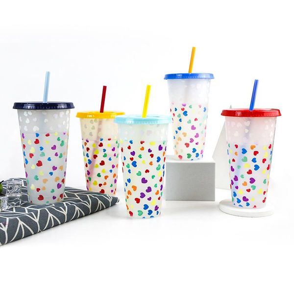 

mugs creativity love straw color changing cup plastic water single layer
