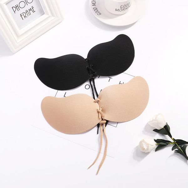 

bras women stick gel silicone push up women's underwear invisible bra self adhesive strapless bandage backless solid, Red;black