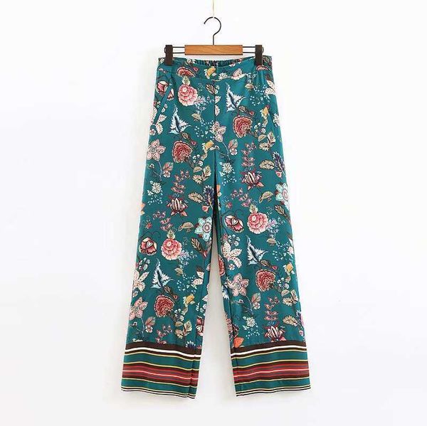 

national style women chic flower print wide leg pants female zipper long trousers streetwear pocket pantalones mujer pants p384 210603, Black;white