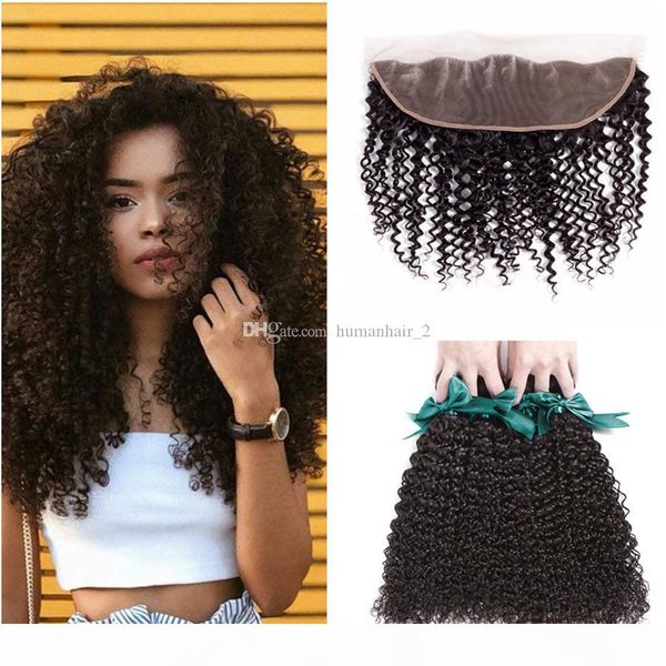 

indian hair 3 bundles curly hair extensions unprocessed virgin curly human hair weave weft kinkys curly bundles with lace frontal 4pcs lot, Black;brown