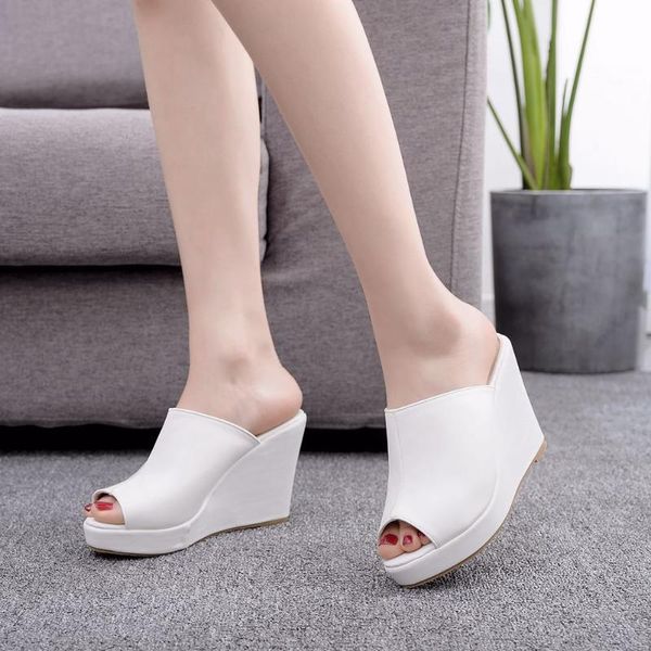 

slippers summer female peep toe platform wedges sandals fashion high heels beach slides for women shoes black white eu 34-41