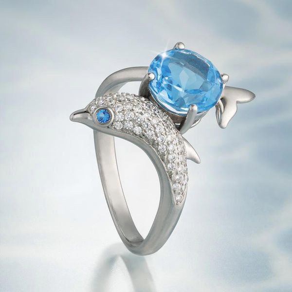 

wedding rings luxury female blue round crystal ring promise silver color engagement for women trendy zircon dolphin thin, Slivery;golden