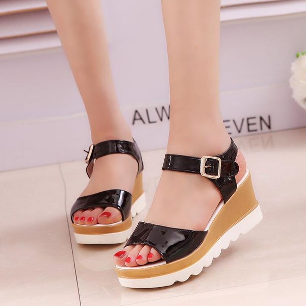 

2021 women sandals white/black/blue flat sandals low wedges summer women open toe platform sandalias ladies gladiator